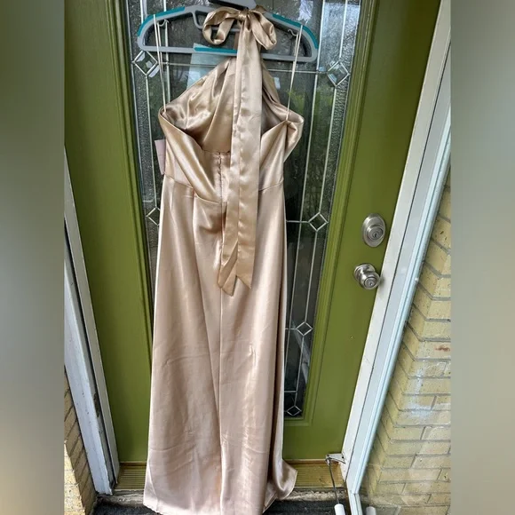 Birdy Grey Monica Shiny Satin Dress Gold Size L Bridesmaid Wedding Formal - Picture 7 of 11